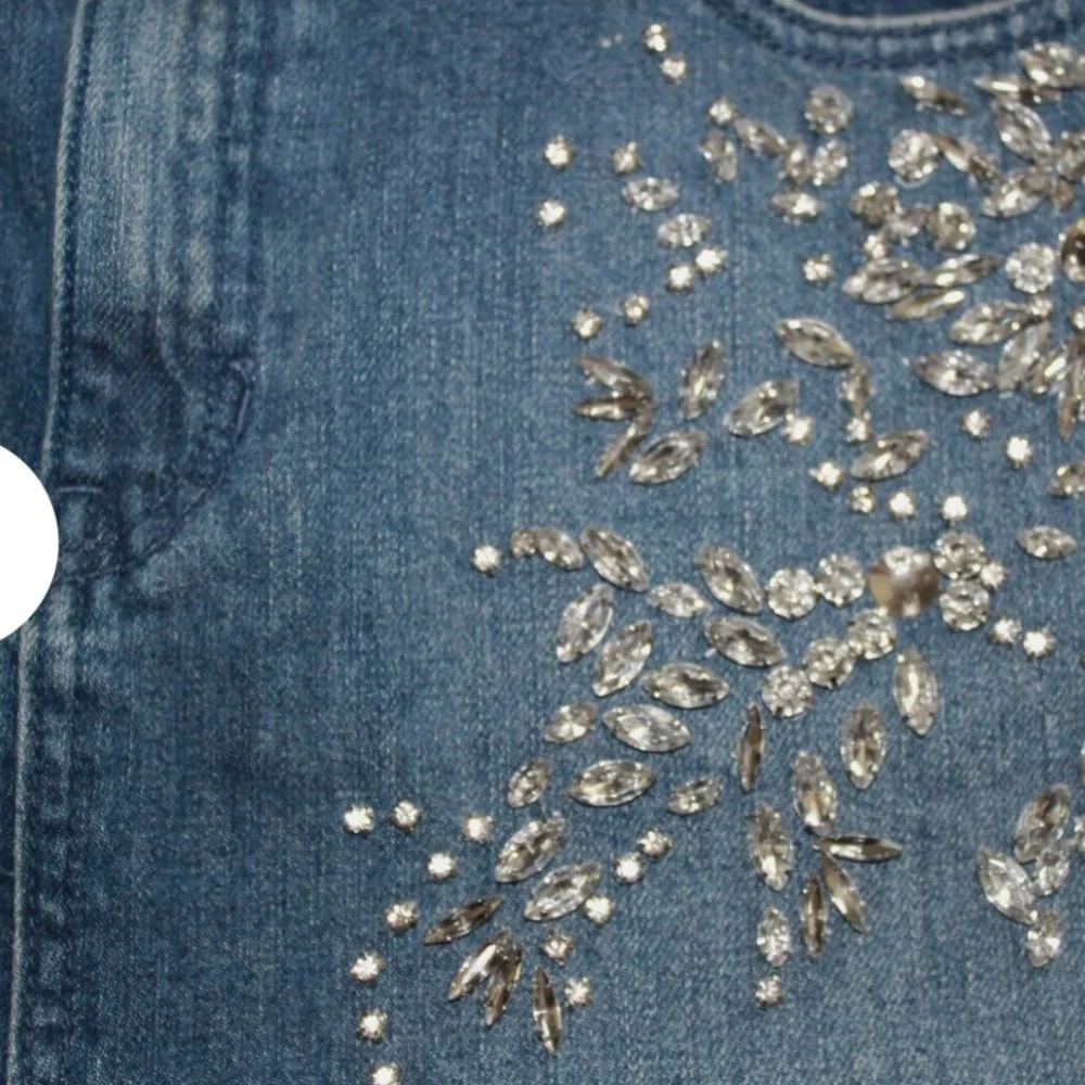 NWT Free People 4 Denim Jean Mini Skirt Embellished Stones Cotton (4)